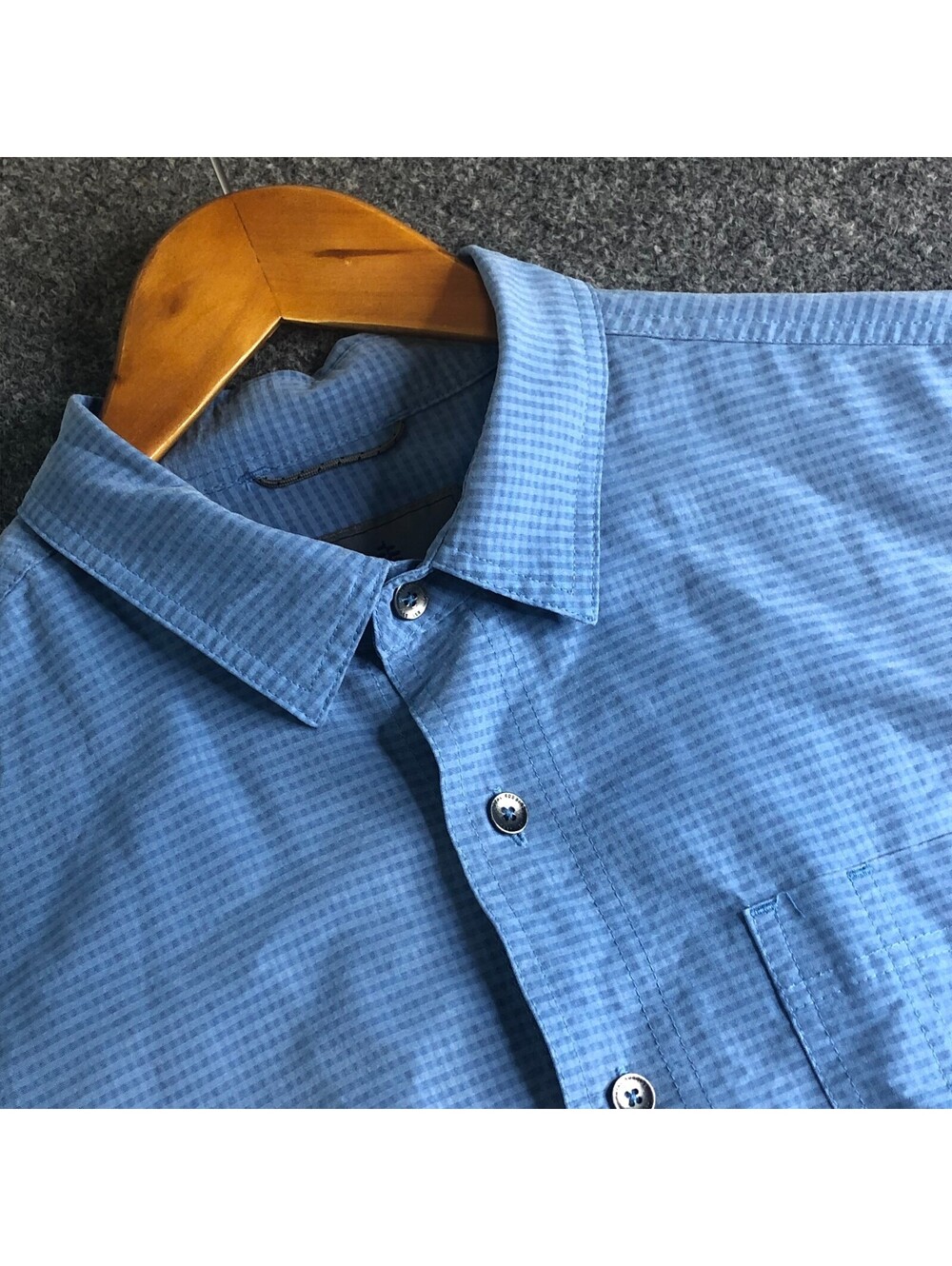 Royal Robbins Desert Pucker Shirt Mens Large Blue Short Sleeve Button Up Travel